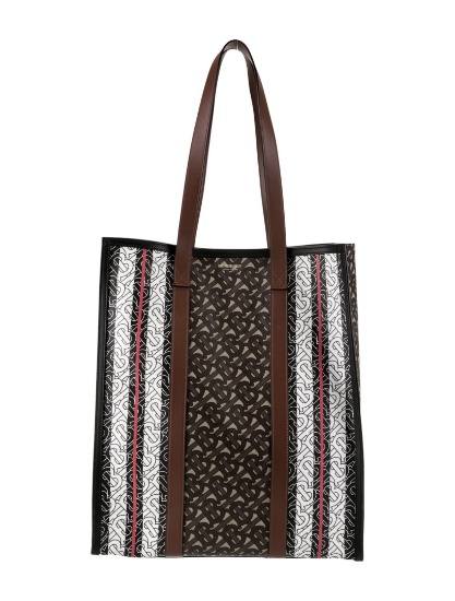 Burberry Brown Striped Tb Monogram Snap Cls Tote