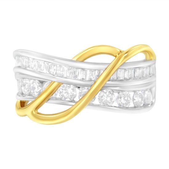 10k Two-tone Gold 1.11ct Diamond Bypass Ring