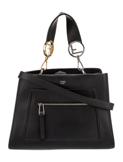 Fendi Black Leather Multitonal Hdw Snap Cls Tote