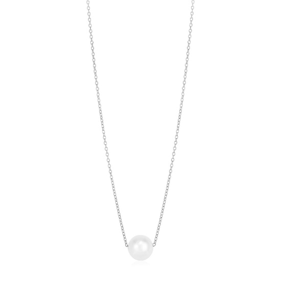 14k White Gold Pearl Solitaire Necklace