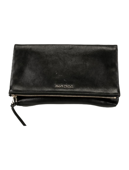 Jimmy Choo Black Leather Gold-tone Hdw Zip Clutch
