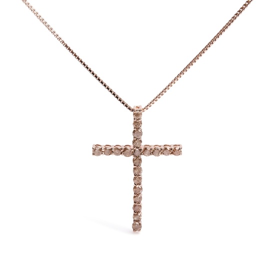 14k Gold Round 1.00ct Diamond Cross Necklace