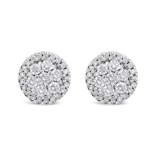 14k Gold Round 1.03ct Diamond Cluster Earrings