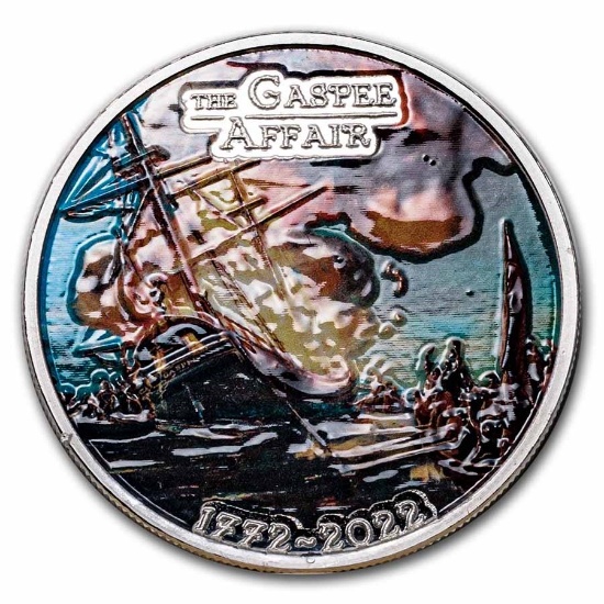 2022 1 Oz Ag $1 Gaspee Affair Colorized Coin