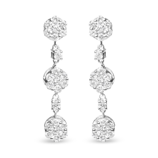 14k White Gold 2.00ct Diamond Floral Drop Earrings