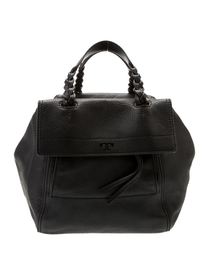 Tory Burch Blk Leather Braided & Top Hdl Bag