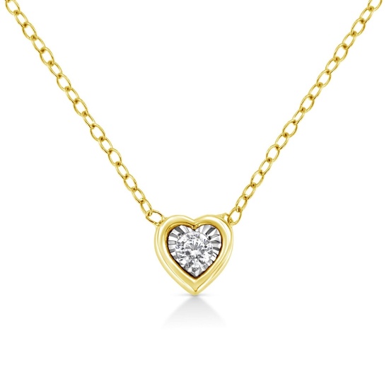 10k Gold-pl. Round .10ct Diamond Heart Necklace