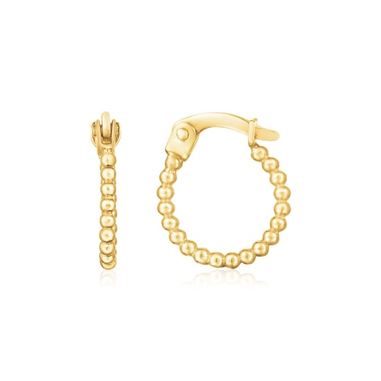 14k Gold Bead Hinged Hoop Earrings