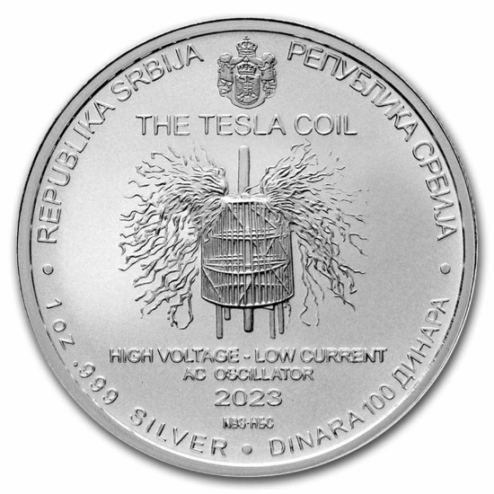 2023 1 Oz Silver 100 Dinar The Tesla Coil