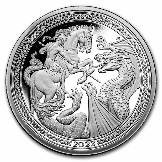 2022 2 Oz Silver Saint George And The Dragon Proof