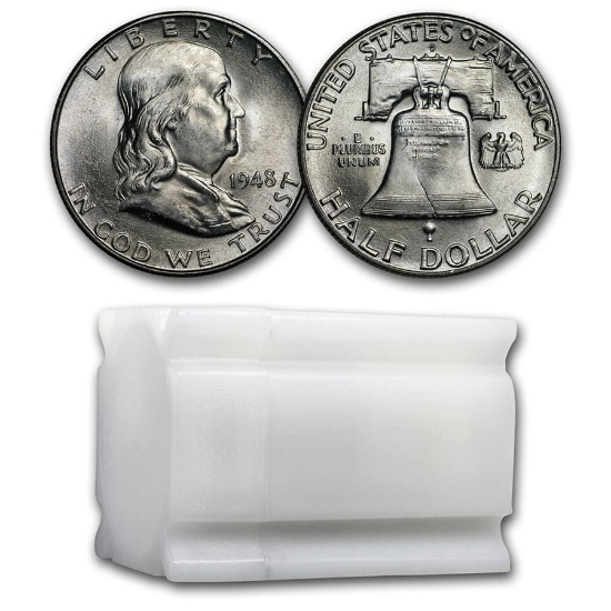 1948-d Franklin Half Dollar 20-coin Roll Bu