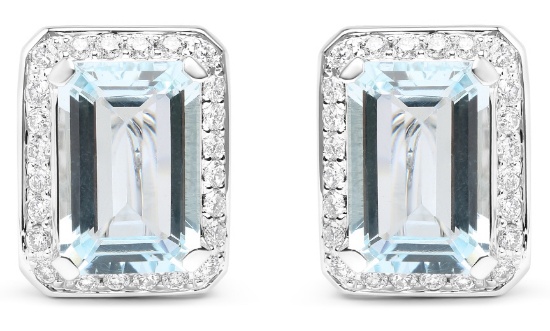 18k Wgold 7.82ct Aquamarine & Diamond Earrings