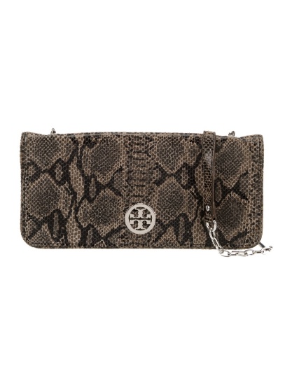 Tory Burch Brn Snakeskin Silver-tone Snap Clutch