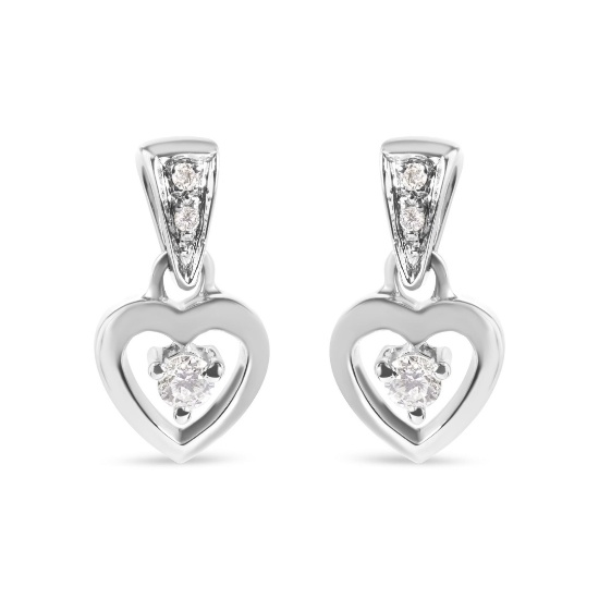 14k Gold .16ct Diamond Dangle Heart Stud Earrings