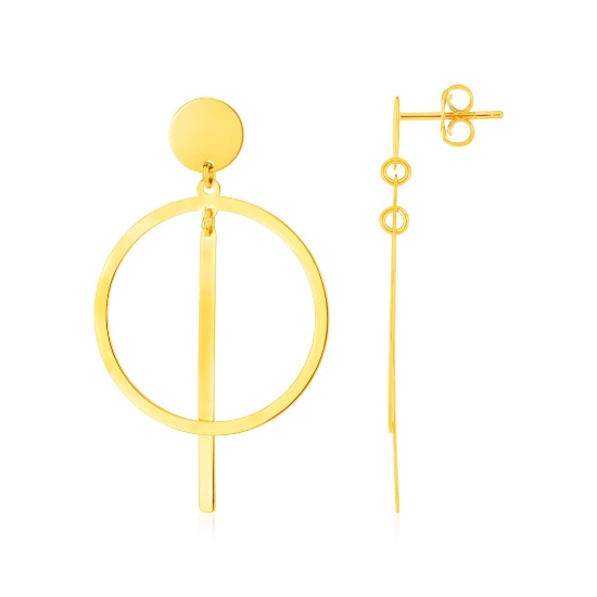 14k Gold Polished Circle & Bar Earrings