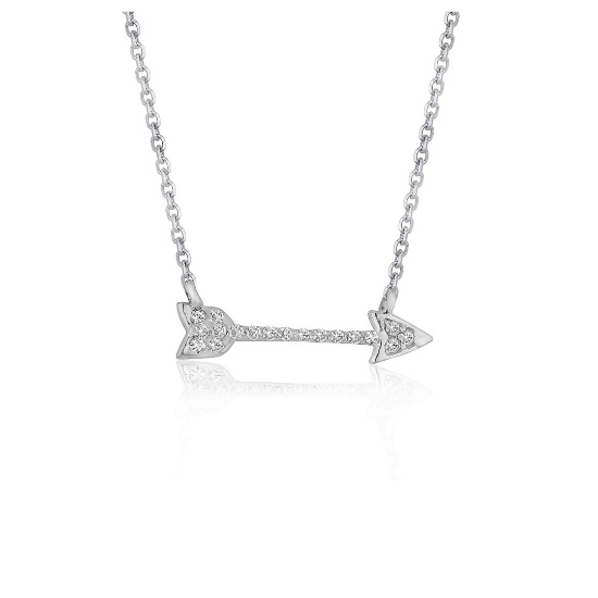 14k White Gold Round .09ct Diamond Arrow Necklace