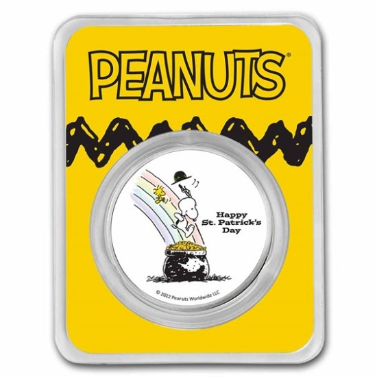 Snoopy & Woodstock Pot-o-gold 1 Oz Colored Silver
