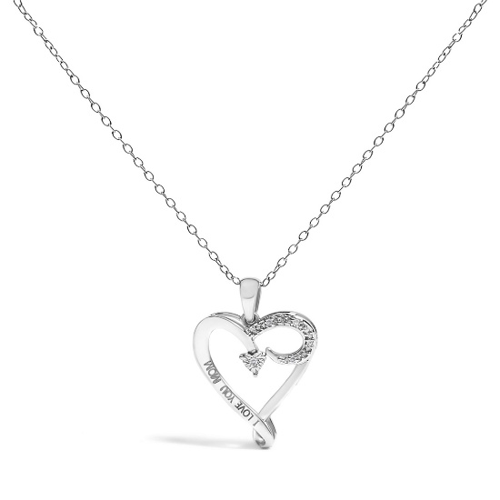 Chic .04ct Diamond I Love You Mom Heart Necklace