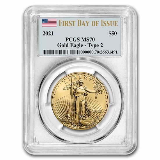 2021 1oz American Gold Eagle Type 2 Ms70 Pcgs Fdi