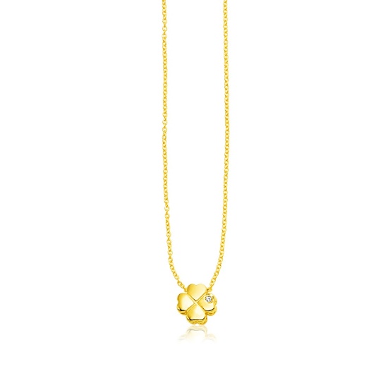 14k Gold Round .004ct Diamond Clover Necklace