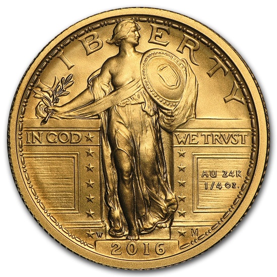 2016w 1/4oz Gold Standing Liberty Quarter Centenn.