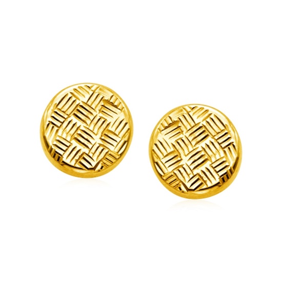 14k Gold Textured Circles Post Earrings
