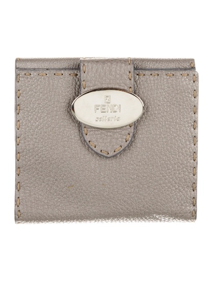 Fendi Grey Leather Bifold Canvas Lining Wallet