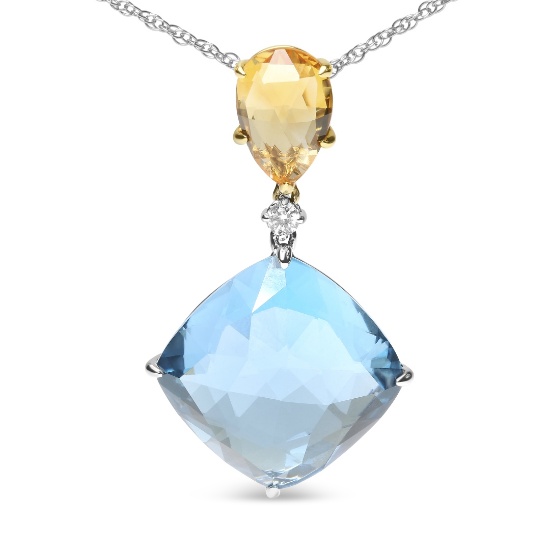 18k Wgold 29.66ct Blue Topaz & Citrine Necklace