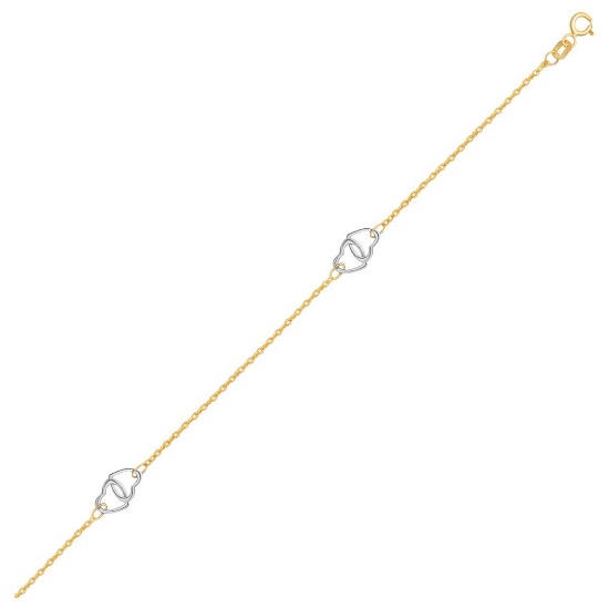 14k Two-tone Gold Entwined Heart Stationed Anklet