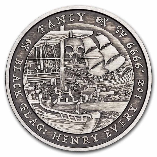 2023 Tuvalu 1 Oz Antiqued Silver Black Flag