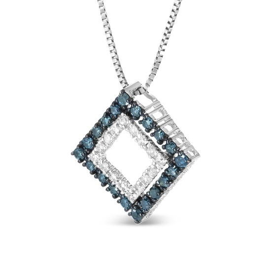 Unique .51ct Blue & White Diamond Rhombus Necklace