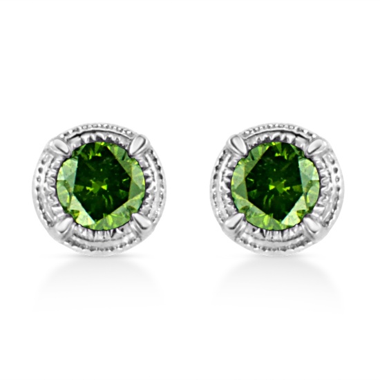Cute .33ct Green Diamond Modern Milgrain Earrings