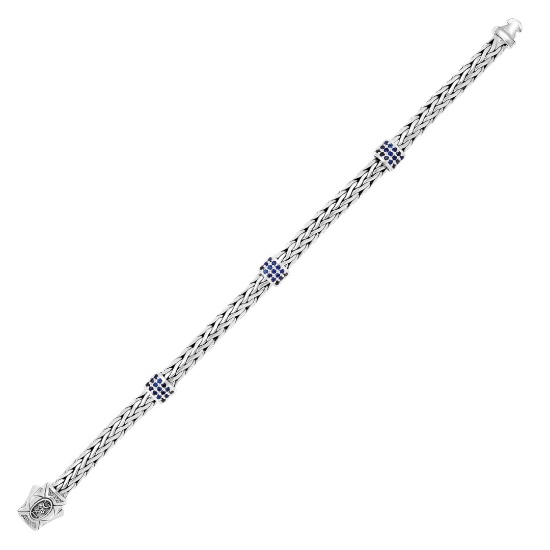 Round Blue Sapphire Adjustable Eye Bracelet
