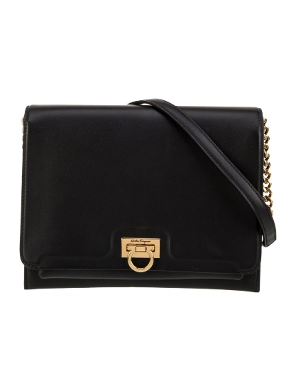 Salvatore Ferragamo Black Lthr Turn-lock Shldr Bag