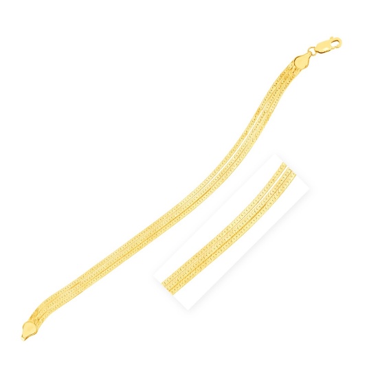 14k Gold Three Strand Herringbone Chain Bracelet