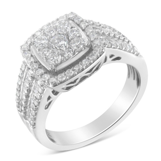 10k Gold 1.00ct Diamond Square Cluster Ring