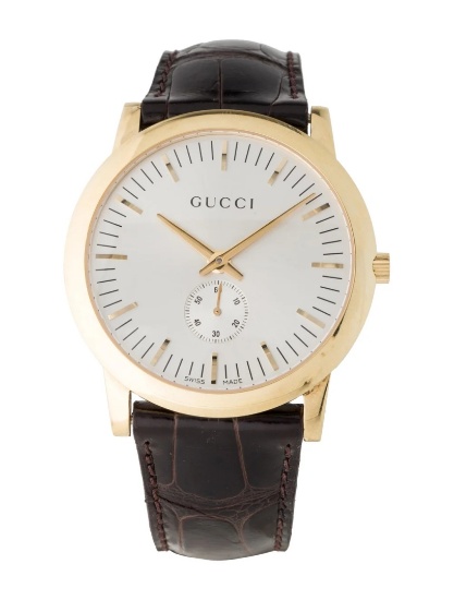 Gucci 5600 Series 18k Gold Silver Dial Men's 40mm