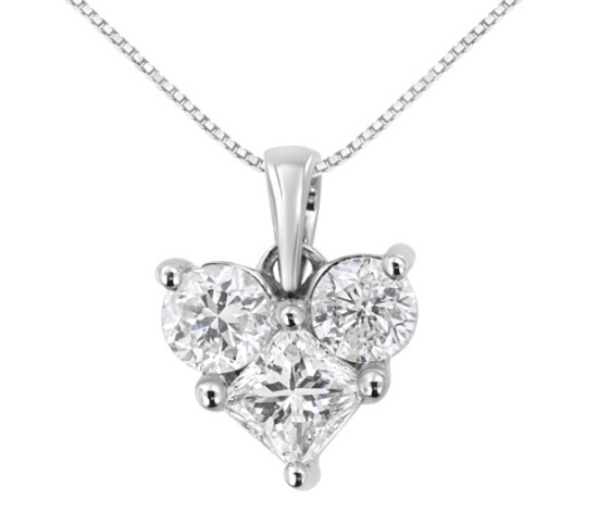 10k Wgold Round & Princess .98ct Diamond Necklace