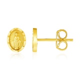 14k Gold Oval Religious Medallion Post Earrings
