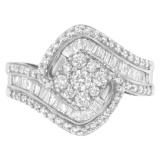14k Gold .98ct Diamond Floral Swirl Cluster Ring
