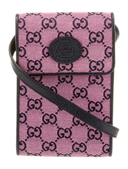 Gucci Pink Canvas Silver-tone Hdw Snap Minaudiere
