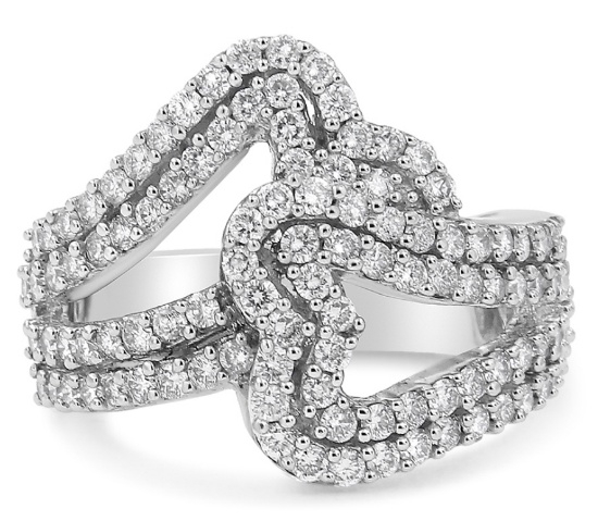 14k Wgold 1.50ct Diamond Double Heart Bypass Band