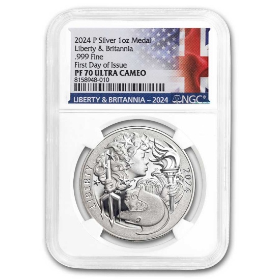 2024 1 Oz Silver Liberty & Britannia Pf-70 Ngc Fdi