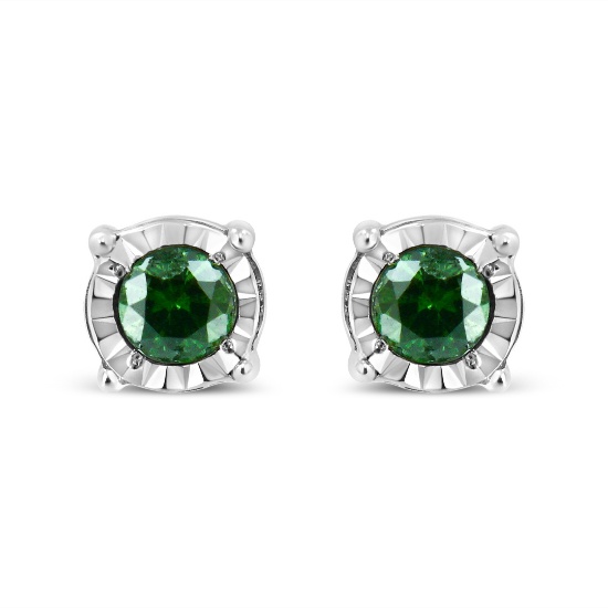 Round .25ct Green Diamond Solitaire Earrings