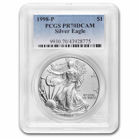 1998-p Proof American Silver Eagle Pr-70 Pcgs