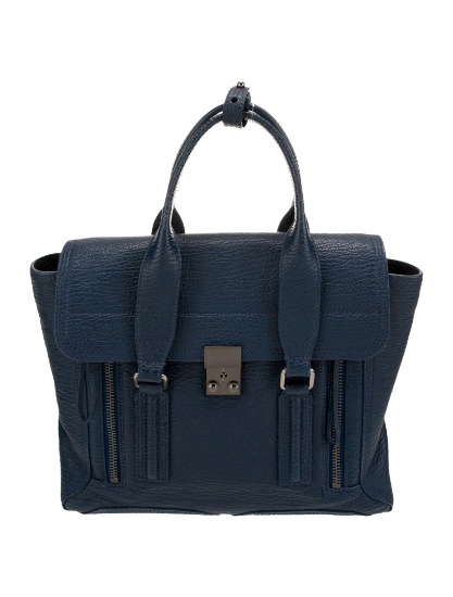 3.1 Phillip Lim Blue Lthr Gunmetal Hdw Top Hdl Bag