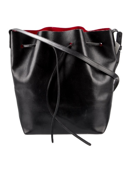 Mansur Gavriel Black Leather Drawstring Bucket Bag