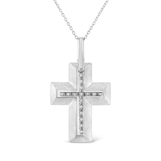 Exquisite .07ct Diamond Accent Bold Cross Necklace