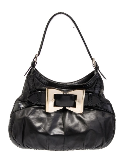 Gucci Blk Leather Gold-tone Hdw Snap Cls Shldr Bag
