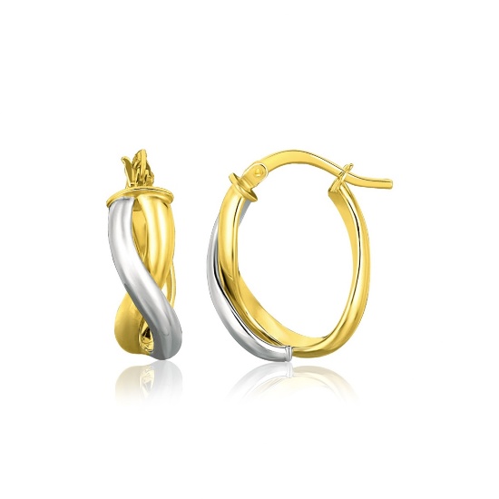 14k Two-tone Gold Oval Twisted Hoop Earrings